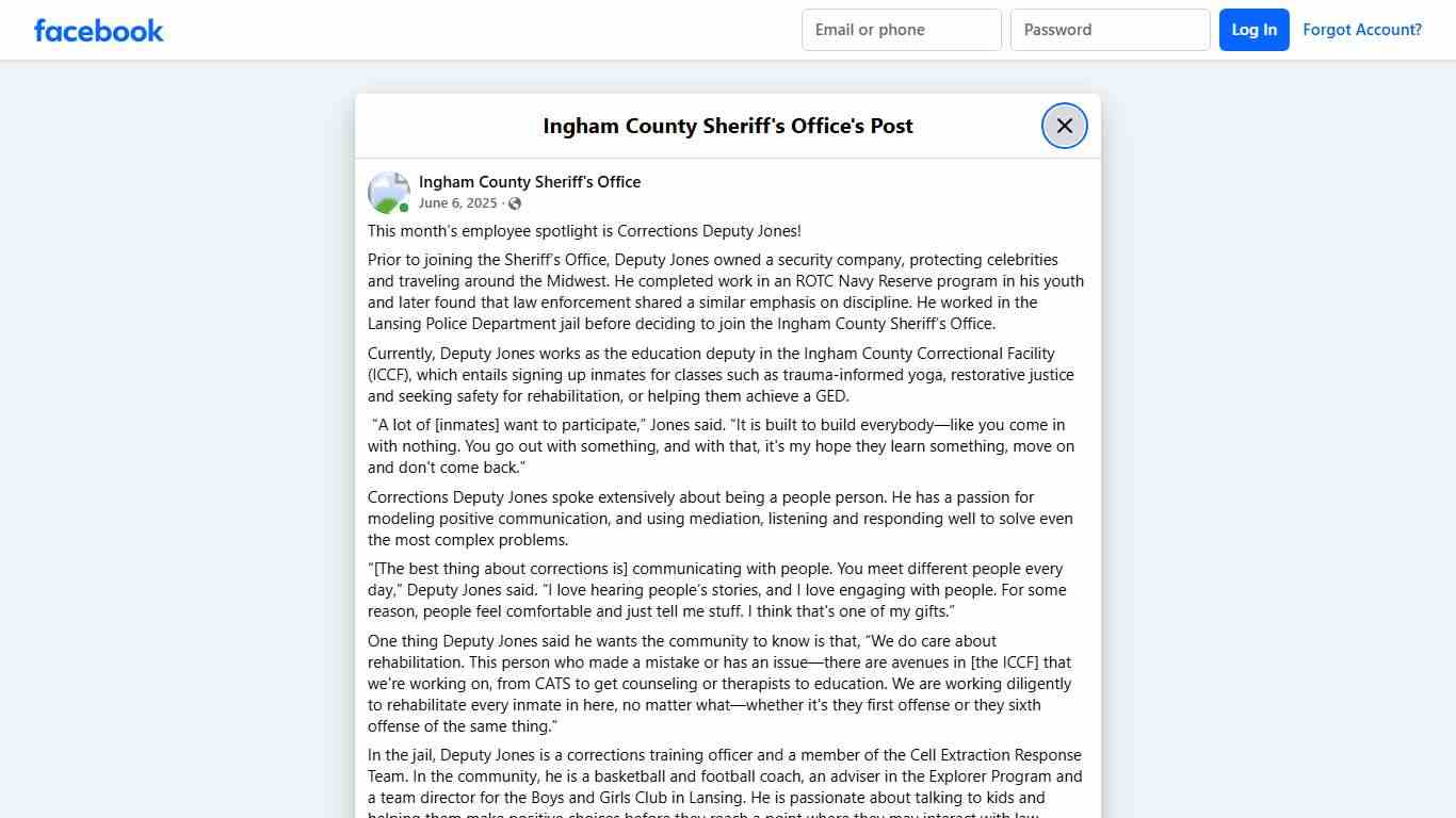 This month’s employee... - Ingham County Sheriff's Office Facebook